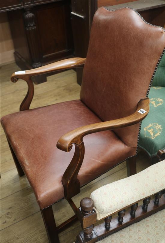 A George III design mahogany leather upholstered desk chair